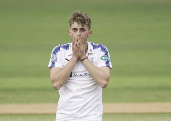 Taken by surprise: Ben Coad reacts after taking a wicket during what was a strong campaign with Yorkshire last summer. He will look to replicate that in 2018. (Picture: Allan Mckenzie/SWpix.com)