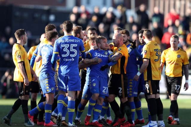 ON YOUR WAY: Samuel Saiz's sending off at Newport County for spitting. Picture: David Davies/PA