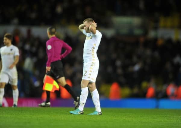 FRUSTRATION: Leeds United's Laurens De Bock shows his disappointment at the end of the match. Picture: Tony Johnson.