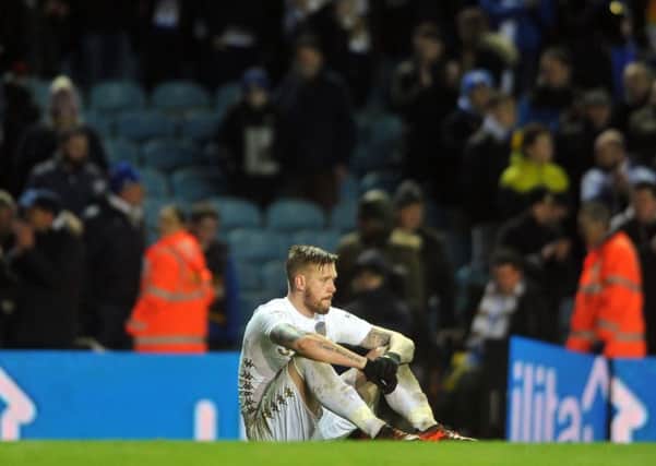 GUTTED: Despair for Pontus Jannson at the end of the game where Leeds conceded two late goals to throw away victory to a defeat.  Picture: Tony Johnson.