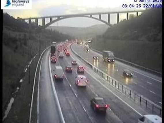 Traffic builds up on the M62 Eastbound following the crash. Picture: Crown 2017
