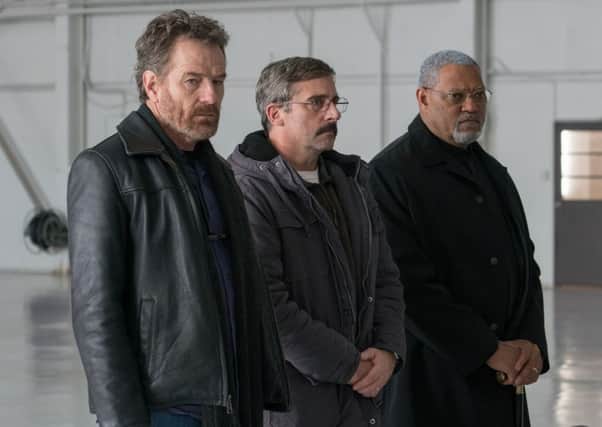 DUTY: Bryan Cranston as Sal, Steve Carell as Doc and Laurence Fishburne as Mueller in Last Flag Flying. Picture credit : PA Photo/Lionsgate Films/Wilson Webb.