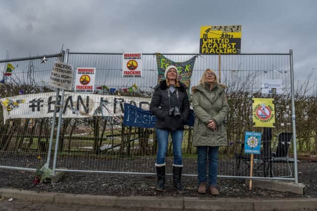 Date: 23rd January 2018. Picture James Hardisty. Fracking Feature at Kirby Misperton, near Pickering, North Yorkshire. Pictured Local residents and anti-fracking protesters Julie Winship, and Suzanne Rayment, of Kirby Misperton, near the entrance of the site on the edge of the village.