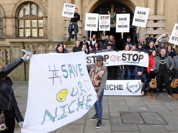 Protesters outside Sheffield Town Hall in support of Niche nightclub. Picture: Andrew Roe