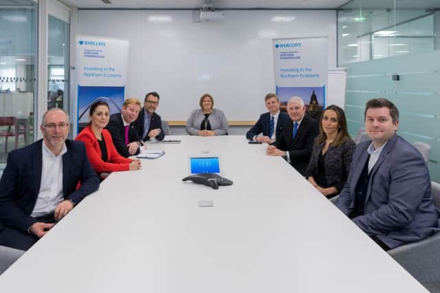 Date: 25th January 2018.
Picture James Hardisty.
Barclays Roundtable Event held at Barclays, Park Row, Leeds. Pictured (left to right) Dave Masters, Leanne Birch, Mark Casci, (Business Editor Yorkshrie Post Newspapers), Craig Burton, Paula Molyneux, Barclays Armed Forces Transition, Employment and Resettlement Programme HR Manager, Andrew Richardson, Alastair Watson, (Corporate Director for West and North Yorkshire with Barclays), Natalie Marrison, and Matt Hughan.