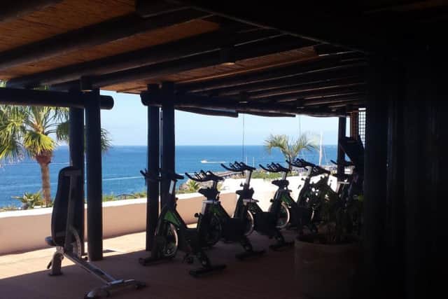 The open-air gym has stunning views - yoga and fitness classes are held in peak season