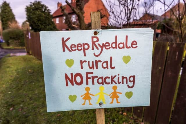 Date: 23rd January 2018.
Picture James Hardisty.
Fracking Feature at Kirby Misperton, near Pickering, North Yorkshire. Pictured Anti-fracking poster in the village of Kirby Misperton.