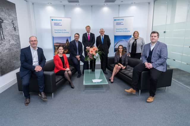 Date: 25th January 2018.Picture James Hardisty.Barclays Roundtable Event held at Barclays, Park Row, Leeds. Pictured (left to right) Dave Masters, Leanne Birch, Craig Burton, Mark Casci, (Business Editor Yorkshrie Post Newspapers), Alastair Watson, (Corporate Director for West and North Yorkshire with Barclays), Natalie Marrison, Paula Molyneux, Barclays Armed Forces Transition, Employment and Resettlement Programme HR Manager, and Matt Hughan.