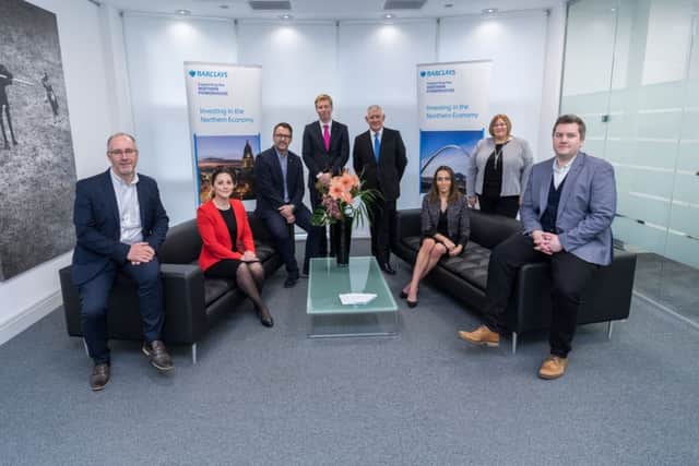 Date: 25th January 2018.
Picture James Hardisty.
Barclays Roundtable Event held at Barclays, Park Row, Leeds. Pictured (left to right) Dave Masters, Leanne Birch, Craig Burton, 
Mark Casci, (Business Editor Yorkshrie Post Newspapers), Alastair Watson, (Corporate Director for West and North Yorkshire with Barclays), Natalie Marrison, Paula Molyneux, Barclays Armed Forces Transition, Employment and Resettlement Programme HR Manager, and Matt Hughan.