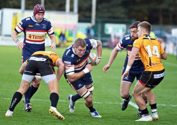 Doncaster Knights' Matt Challinor on the attack against Cornish Pirates (Picture: Marie Caley).