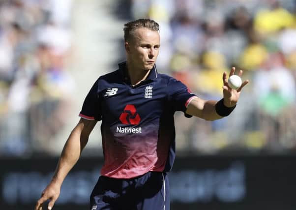 England's Tom Curran in action against Australia in Perth on Sunday. Picture: AP/Trevor Collens
