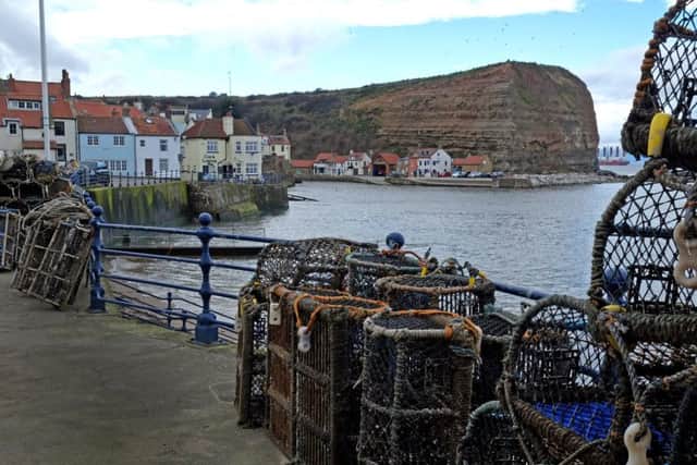 Lobster posts sacked in Staithes Harbour on the North Yorkshire coast. 
Picture Tony Johnson.