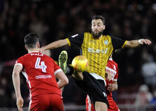 STALEMATE: Sheffield Wednesday's Atdhe Nuhiu battles with Middlesbrough's Daniel Ayala.....Picture: Steve Ellis