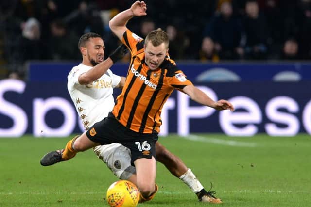 GOING NOWHERE: Leeds's Pablo Hernandez challenges Hull City's Seb Larsson..  Picture: Bruce Rollinson