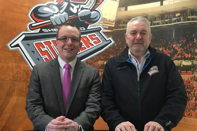 PARTNERSHIP: SIV's Dominic Stokes and Sheffield Steelers' owner Tony Smith, right.