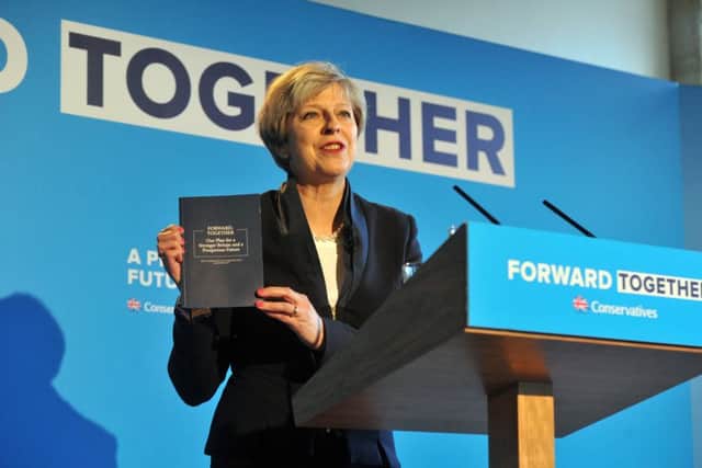 Prime Minister Theresa May launching the Conservative Manifesto at Dean Clough Mills in Halifax. Picture Tony Johnson.