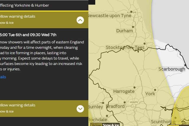 The Met Office warning takes in much of Yorkshire.