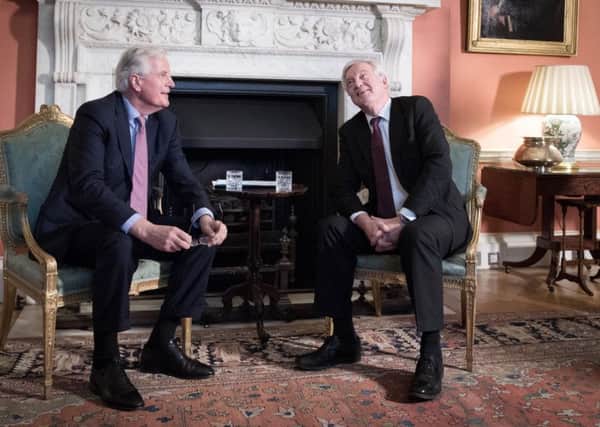 EU negotiation Michel Barnier and Brexit Secretary David Davis during Downing Street talks on Monday.