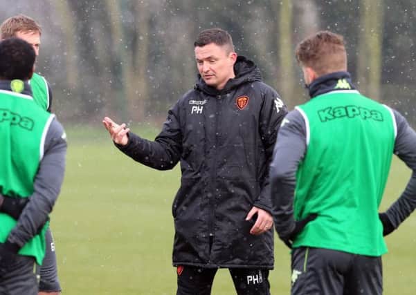 Paul Heckingbottom gets his point across during his first training session as Leeds United manager at Thorp Arch yesterday. Picture: Varleys/LUFC.