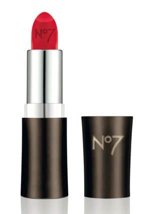 No7 Match Made Moisture Drench Lipstick: 
Available as part of Boots Match Made Service, when a counter consultant will pick out your personal best shades, this No7 Moisture Drench Lipstick (in Pillarbox) is an ultra-moisturising lipstick, hypo-allergenic, fragrance free and colour intense with a satin finish. It's Â£10, currently on buy one, get one half price at Boots.