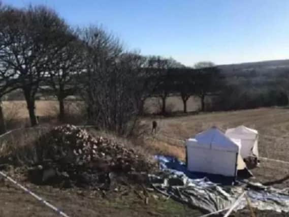 The area of land in Swaithes, Barnsley, where human remains were found last weekend