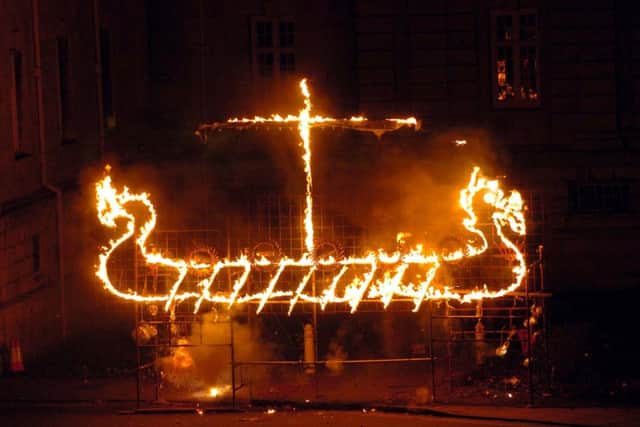 Jorvik Viking Festival:
The Saturday night battle , Rout to Riccall, where the English army defeated the Vikings, was held on the Eye Of York.  A symbolic Viking long baot burns at the end of the battle and at the start of the firework display.feb 12 2005