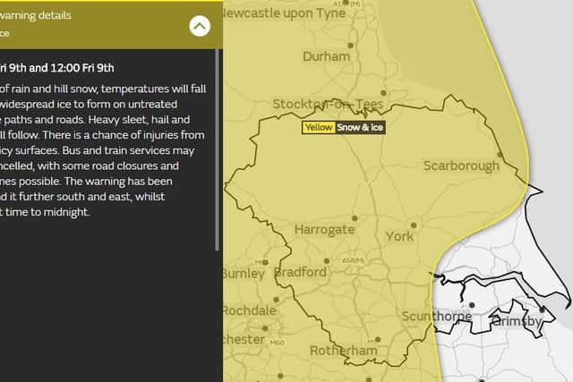 A weather warning stretches across most of Yorkshire on Friday.