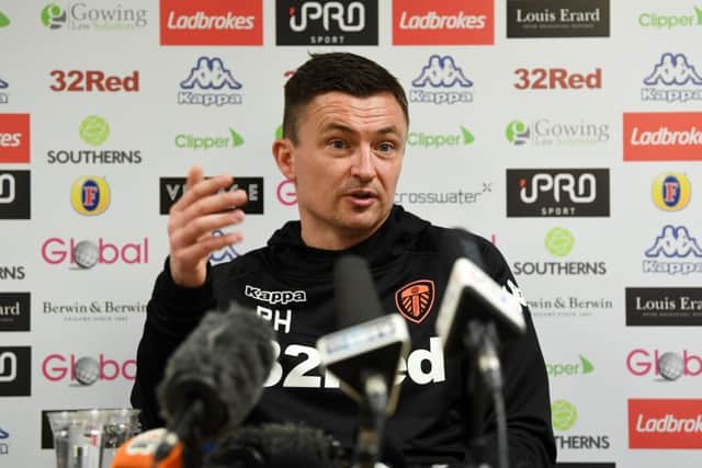 HELLO, MY NAME IS PAUL: New Leeds United head coach Paul Heckingbottom speaks to the media at Thorp Arch. Picture: Jonathan Gawthorpe.
