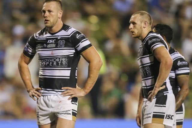 Liam Watts and Dean Hadley dejected.