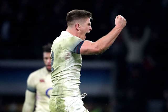 England's Owen Farrell celebrates after the final whistle
