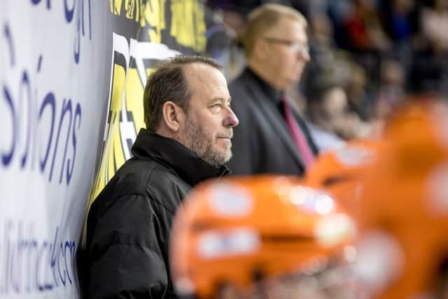 PROUD: Sheffield Steelers' head coach, Paul Thompson, looks on from the bench in Nottingham on Saturday night. Picture: Panthers/EIHL.