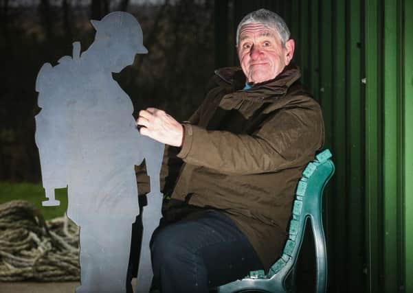 Keith Thompson, Chairman of the Goathland Community Hub & Sports Pavilion, with a prototype of one of the steel soldiers which will be situated around the grounds.
Friday 9 February. Picture: Ceri Oakes