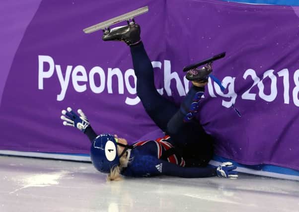 Gold medal hope Elise Christie crashed out of the Winter Olympics.