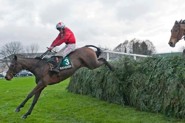 Blaklion and Gavin Sheehan clear the last in the Becher Chase.