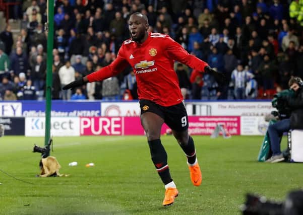 Manchester United's Romelu Lukaku celebrates scoring his side's second goal.