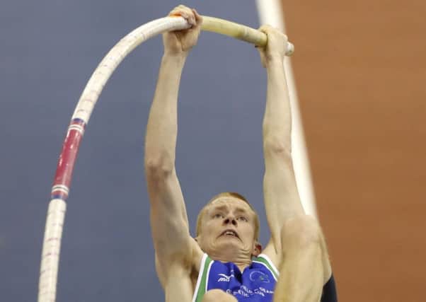Adam Hague in action during the Men's Pole Vault during day two of the SPAR British Indoor Athletics Championships.