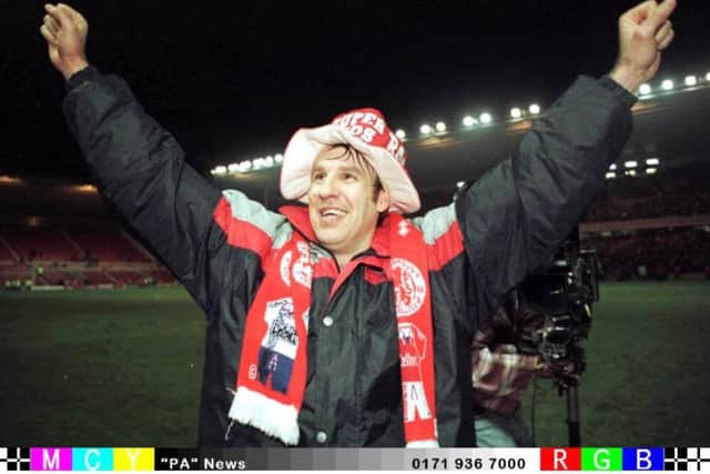 Middlesbrough's Paul Merson celebrates the victory over Liverpool