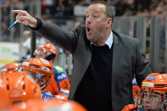 Sheffield Steelers' head coach Paul Thompson shouts out orders from the bench against Guildford Flames on Saturday. Picture: Dean Woolley.