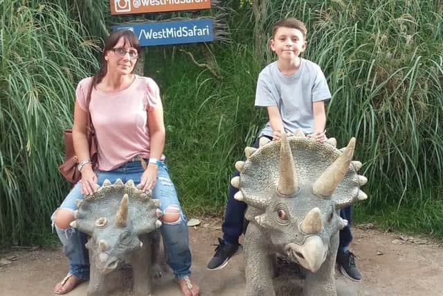 Luke Glendenning and his mother Sue Hirst on a trip to a safari park