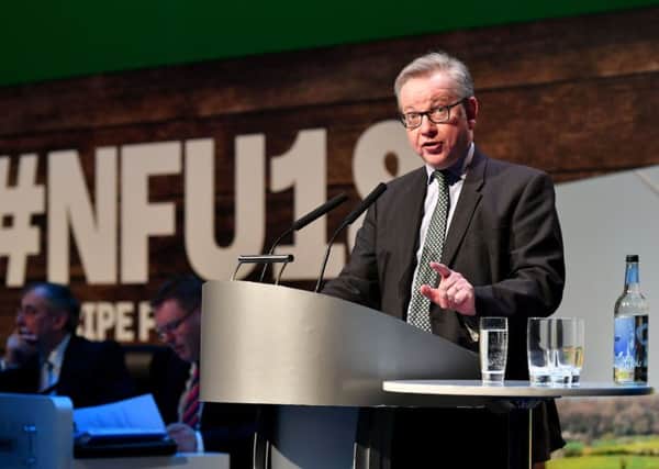 Environment Secretary Michael Gove delivers a speech at the 2018 NFU Conference in Birmingham. Picture by Simon Hadley.