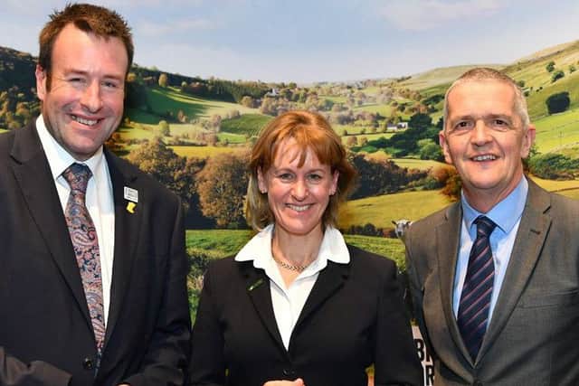 New look: (left to right) Stuart Roberts, Minette Batters and Guy Smith are the NFU's new national office holder team. Picture by Simon Hadley.