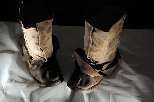The boots worn by John Vincent on the Antarctic expedition of 1914 to 1917 at the Maritime Museum.Picture by Simon Hulme