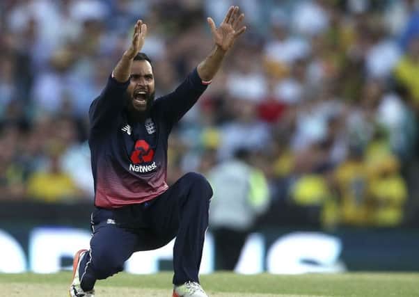 England's Adil Rashid successfully appeals for the LBW decision on Australia's Aaron Finch during their one day international cricket match in Sydney last month. (AP Photo/Rick Rycroft)