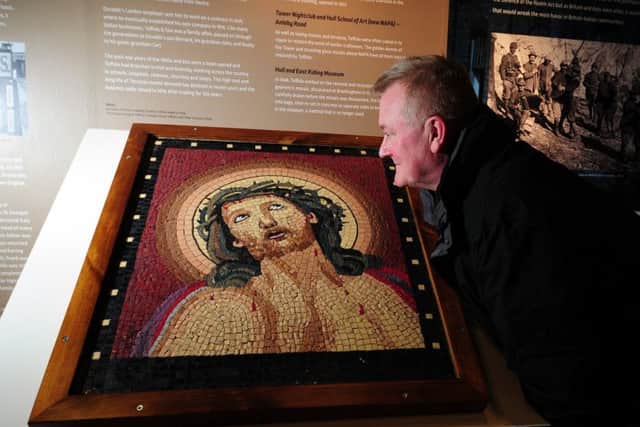 Carl Toffolo looks at Mosaic of Christ created by his great grandfather Osvaldo Toffalo. Picture by Simon Hulme