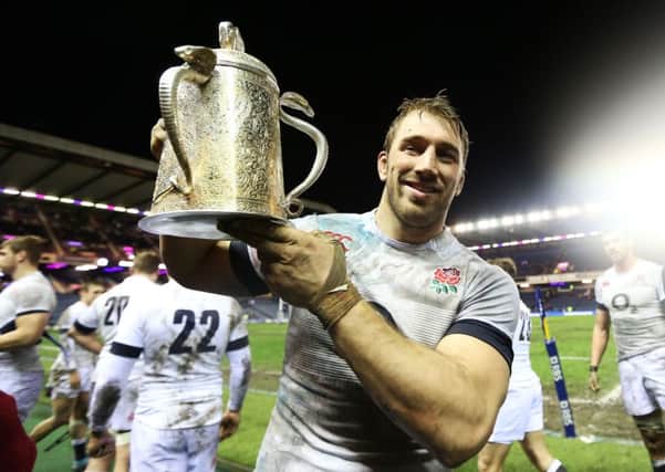 England's Chris Robshaw with the Calcutta Cup after the RBS 6 Nations match at Murrayfield.