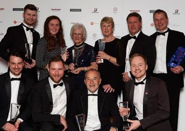 Drax's Liam Ridgill, top left, and Leeds Golf Centre's Nigel Sweet, front second right, take their places among the Englanf Golf award winners.