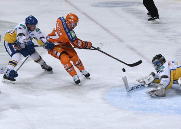 Steelers' Colton Fretter scores his side's third goal against Fife.