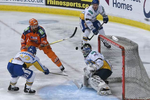 Steelers' Zack Fitzgerald takes a shot against the Fife goal