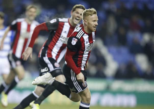 Sheffield United's Mark Duffy celebrates scoring with a thunderbolt of a shot against Reading (Picture: David Klein/Sportimage).
