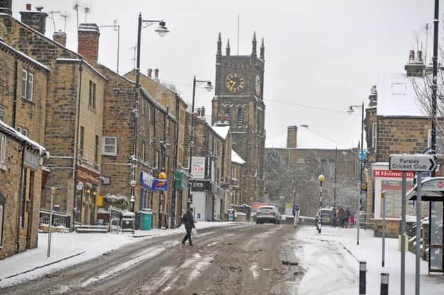 Snow on Farsley Town Street.  Picture Tony Johnson.